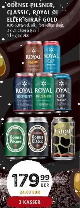 Scandinavian Park Odense pilsner, classic, royal øl el. giraf gold 3 ks tilbud