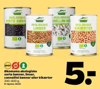 Netto Økomama økologiske Sorte Bønner Linser Cannellini Bønner Eller Kikærter tilbud