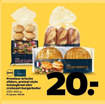 Netto Premieur Brioche Sliders Pretzel Style Hotdogbrød Eller Croissant Burgerboller tilbud