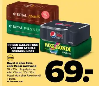 Netto Royal øl Eller Faxe Eller Pepsi Sodavand tilbud