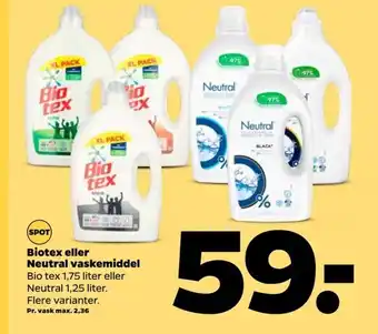 Netto Biotex Eller Neutral Vaskemiddel tilbud