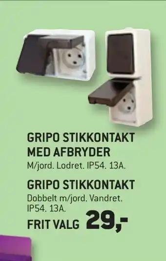 XL-BYG Gripo stikkontakt med afbryder tilbud