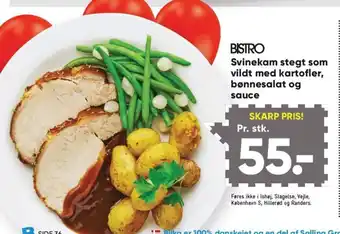 Bilka Bistro Svinekam stegt som vildt med kartofler,bønnesalat og sauce tilbud