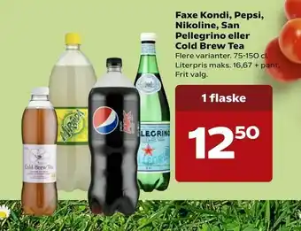 Kvickly Faxe Kondi, Pepsi, Nikoline, San Pellegrino eller Cold Brew Tea tilbud