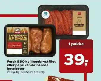 Kvickly Fersk BBQ kyllingebrystfilet eller paprikamarinerede koteletter tilbud