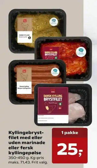 Kyllingebrystfilet med eller uden marinade eller fersk kyllingepølse