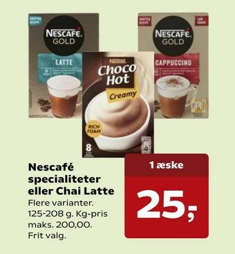 Kvickly Nescafé specialiteter eller Chai Latte tilbud