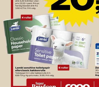 Kvickly Lambi sensitive toiletpapir ellerclassic køkkenrulle tilbud