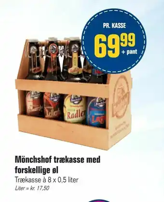 Otto Duborg Mönchshof trækasse med forskellige øl tilbud