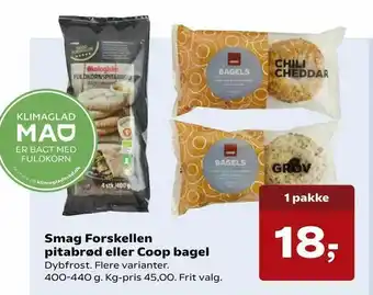 SuperBrugsen Smag Forskellen pitabrød eller Coop bagel tilbud