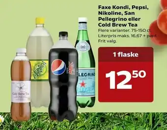 SuperBrugsen Faxe Kondi, Pepsi, Nikoline, San Pellegrino eller Cold Brew Tea tilbud