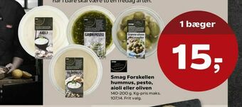 SuperBrugsen Smag Forskellen hummus, pesto, aioli eller oliven tilbud