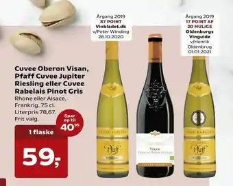 SuperBrugsen Cuvee Oberon Visan, Pfaff Cuvee Jupiter Riesling eller Cuvee Rabelais Pinot Gris tilbud