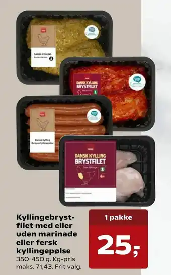 Kyllingebryst filet med eller uden marinade eller fersk kyllingepølse