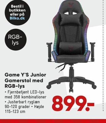 Bilka Game Y'S Junior Gamerstol Med RGB-Lys tilbud
