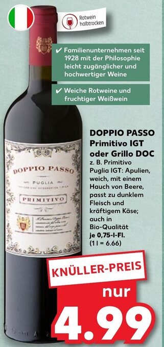 Kaufland DE Doppio Passo Primitivo IGT oder Grillo DOC tilbud