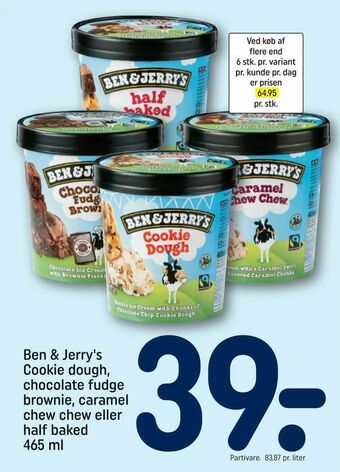 REMA 1000 Ben & Jerry's Cookie dough, chocolate fudge brownie, caramel chew chew eller half baked tilbud