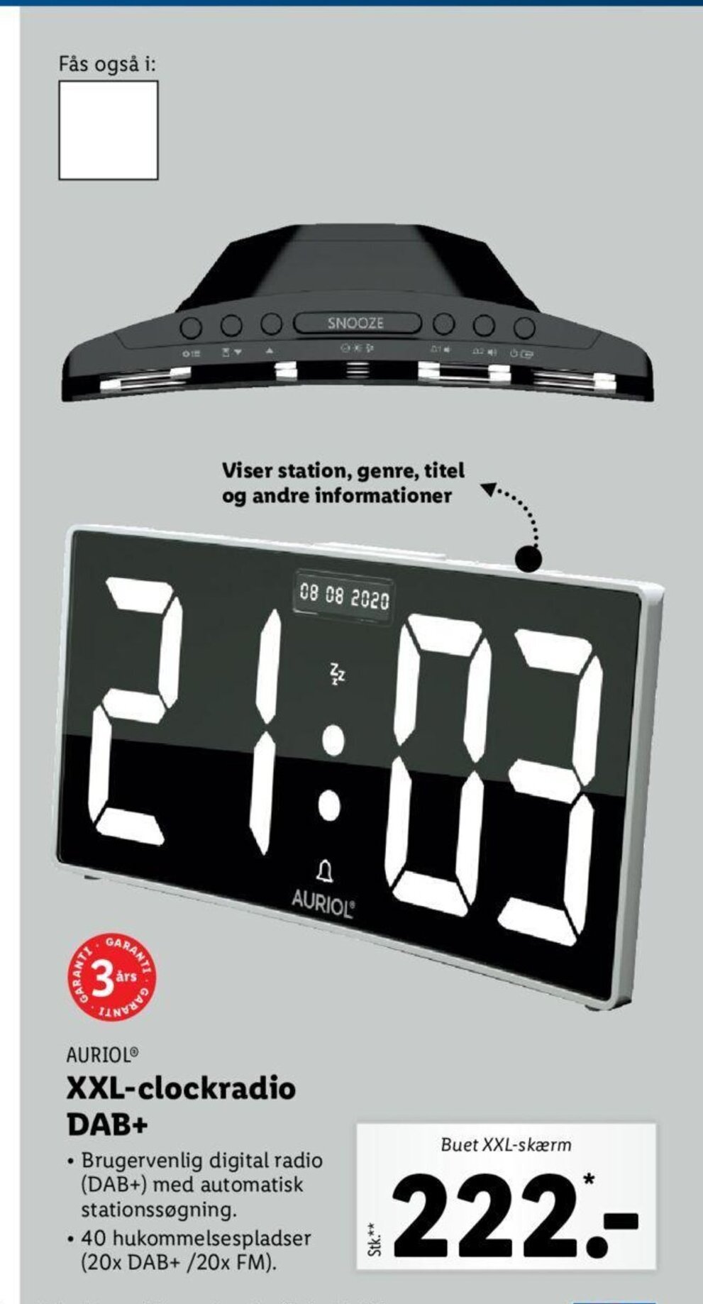 Auriol XXLclockradio DAB+ tilbud hos Lidl