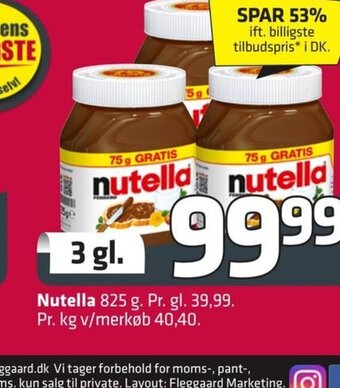 Fleggaard Nutella 825 g. tilbud