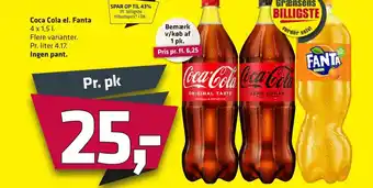 Fleggaard Coca Cola el. Fanta 4 x 1.5 L tilbud