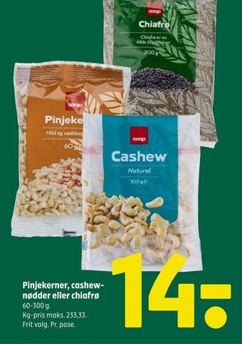 Pinjekerner, cashewnødder eller chiafrø
