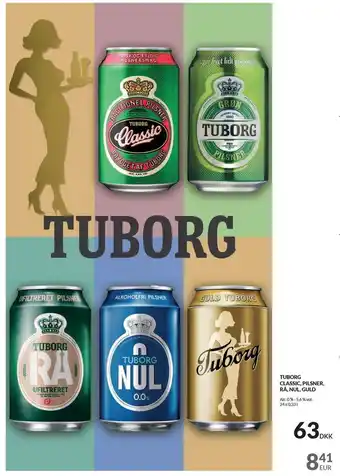 Tuborg classic, pilsner, rå, nul, guld