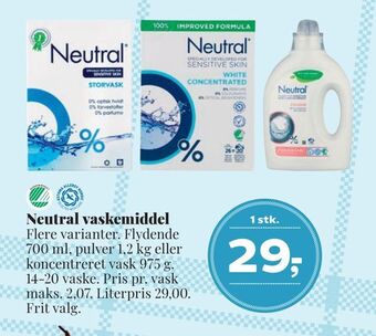Neutral vaskemiddel