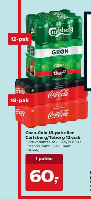 Dagli'Brugsen Coca-cola 18-pak eller carlsberg/tuborg 12-pak tilbud