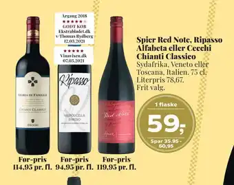 Dagli'Brugsen Spier red note, ripasso alfabeta eller cecchi chianti classico tilbud