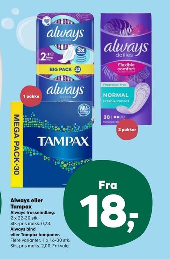 Kvickly Always eller tampax tilbud