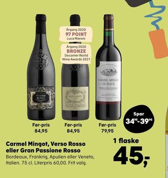 Kvickly Carmel mingot, verso rosso eller gran passione rosso tilbud