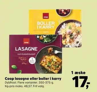 Kvickly Coop lasagne eller boller i karry tilbud