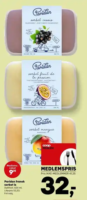 SuperBrugsen Paridan fransk sorbet is tilbud