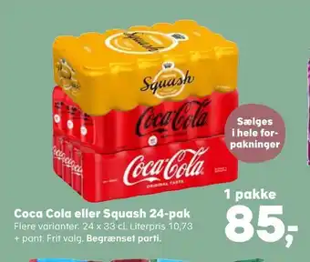 SuperBrugsen Coca cola eller squash 24-pak tilbud