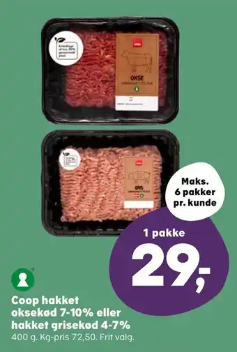 SuperBrugsen Coop hakket oksekød 7-10% eller hakket grisekød 4-7% tilbud