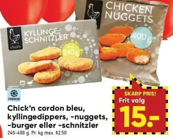Bilka Chick'n cordon bleu, kyllingedippers, -nuggets, -burger el. -schnitzler tilbud