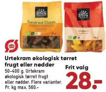 Bilka Urtekram økologisk tørret frugt el. nødder tilbud