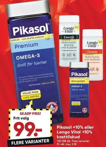 Bilka Pikasol +10& el. longo vital +10% kosttilskud tilbud