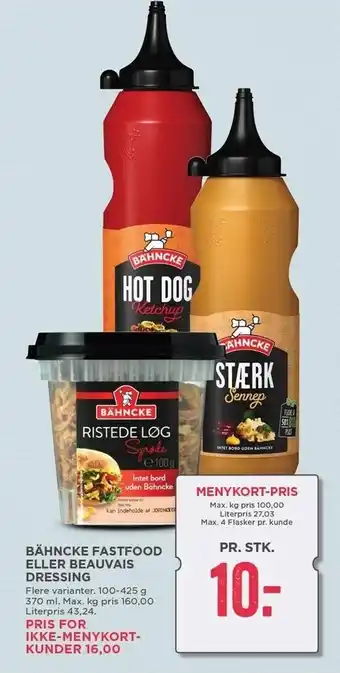 MENY Bähncke fastfood el. beauvais dressing - menykort-pris tilbud