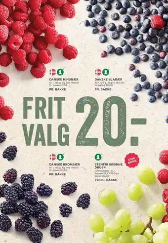 MENY Danske hindbær, blåbær, brombær el. stenfri grønne druer tilbud