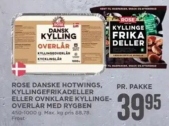 MENY Rose danske hotwings kyllingefrikadeller el. ovnklare kyllingeoverlår med rygben tilbud