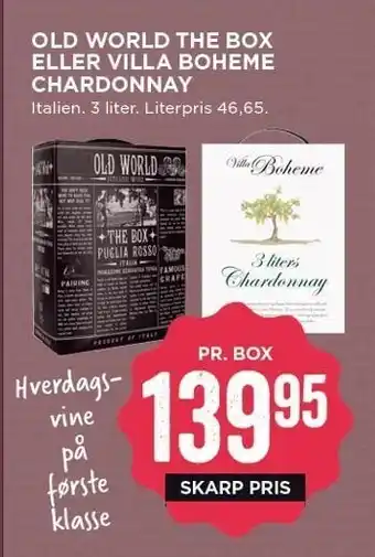 MENY Old world the box el. villa boheme chardonnay tilbud