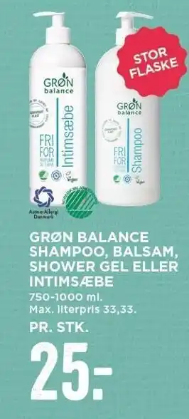 MENY Grøn balance shampoo, balsam, shower gel el. intimsæbe tilbud