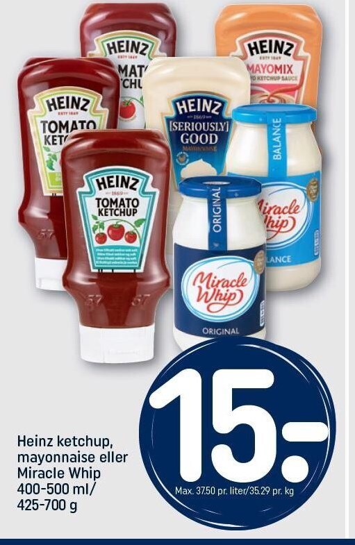 Heinz ketchup, mayonnaise el. miracle whip tilbud hos Rema 1000