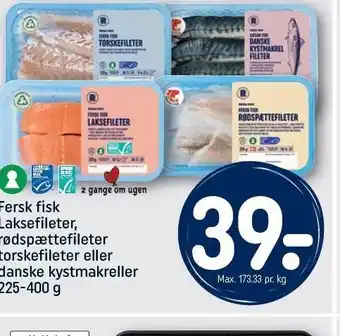 REMA 1000 Fersk fisk laksefileter, rødspættefileter, torskefileter el. danske kystmakreller tilbud