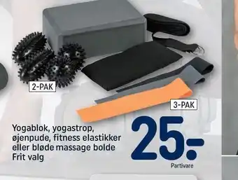 REMA 1000 Yogablok, yogastrop, øjenpude, fitness elastikker el. bløde massage bolde tilbud