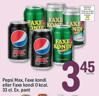REMA 1000 Pepsi max el. faxe kondi el. faxe kondi 0 kcal. tilbud