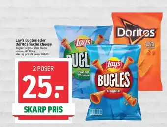 SPAR Lay's bugles el. doritos nacho cheese 2 ps tilbud