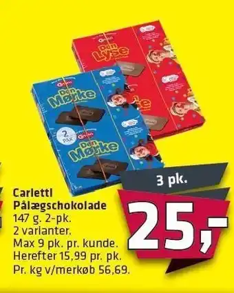 Fleggaard Carletti pålægschokolade 3 pk. tilbud