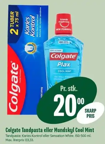 Min Købmand Colgate tandpasta eller mundskyl cool mint tilbud